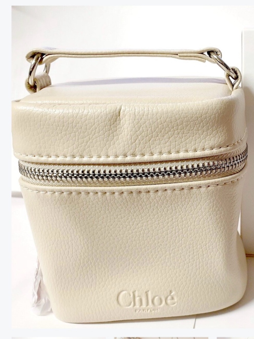 Chloé Cream Leather Mini Top-Handle Pouch